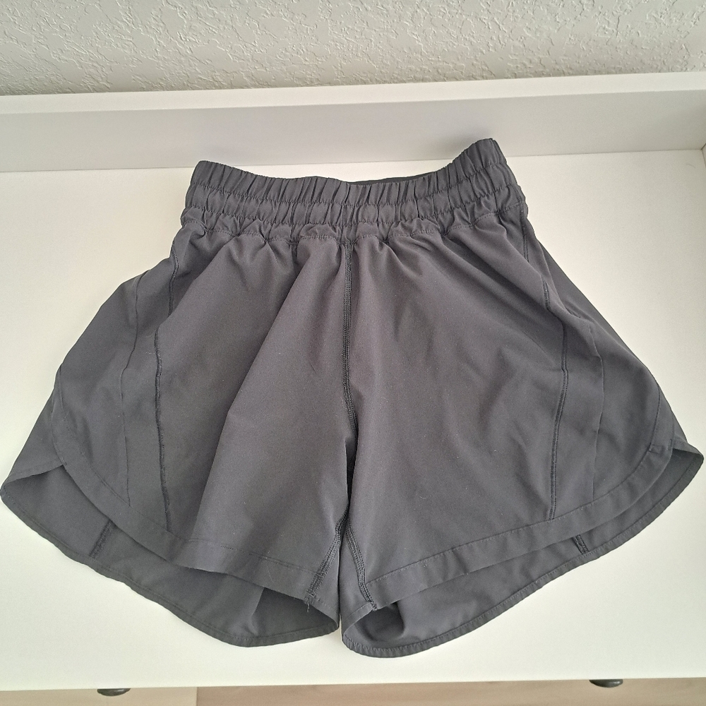 Black Lululemon Track That High Rise Shorts 5"